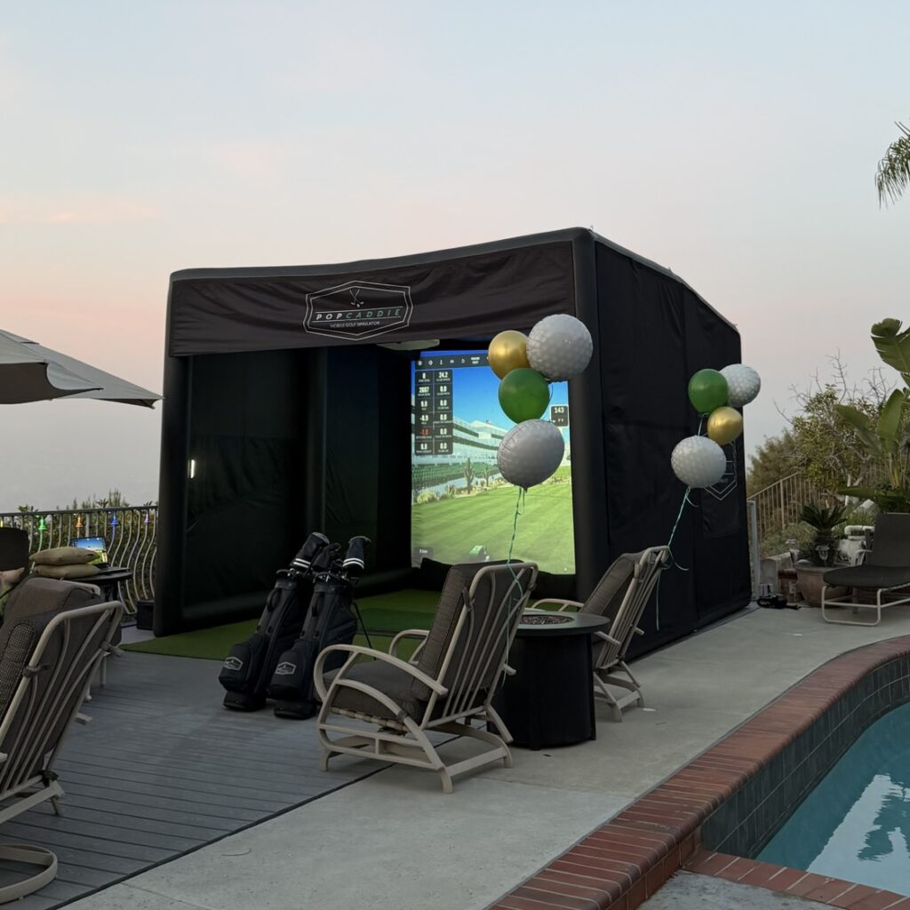 PopCaddie golf simulator rental outdoor private party setup Southern California