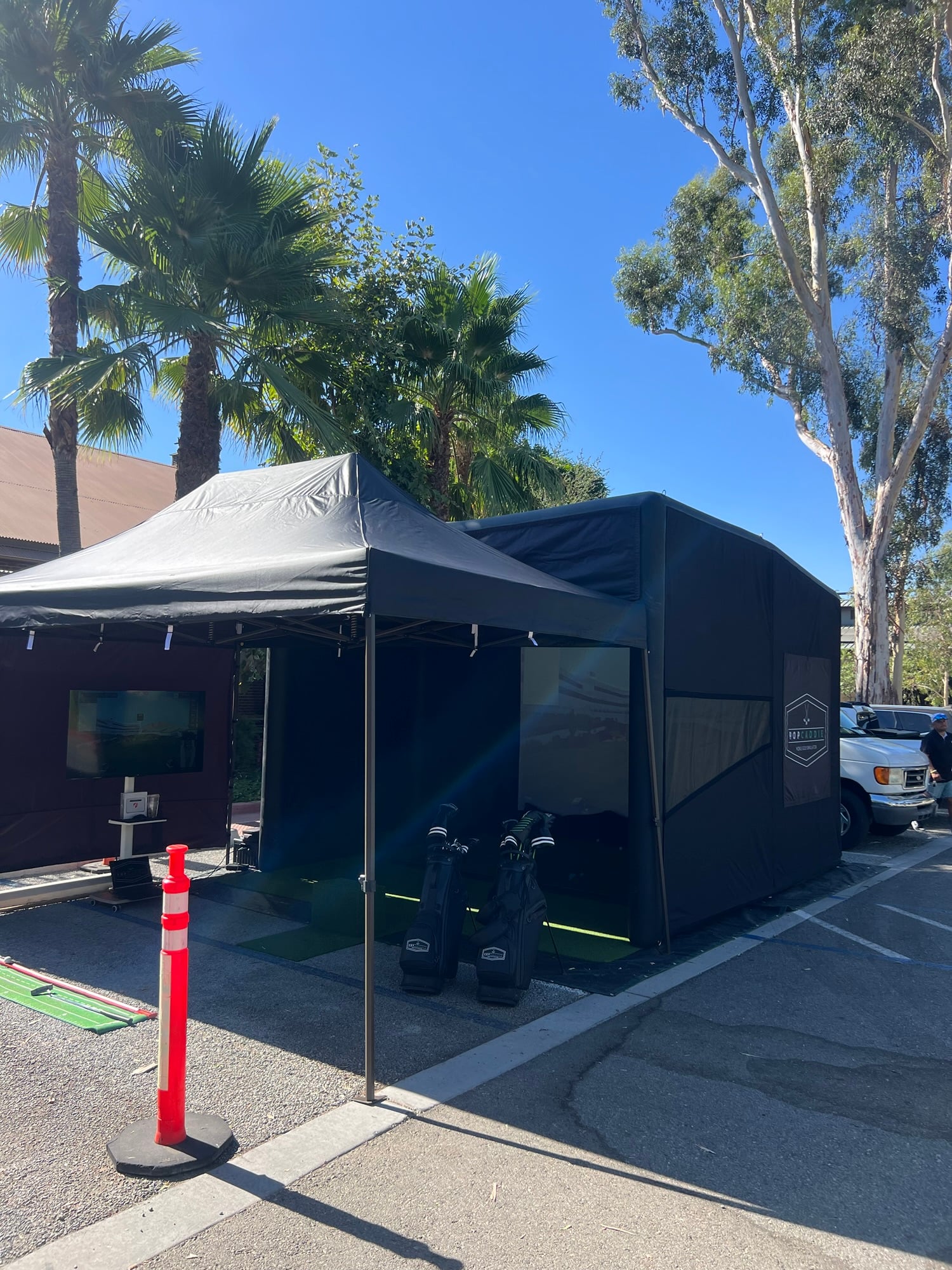 PopCaddie mobile golf simulator birthday party setup San Diego California